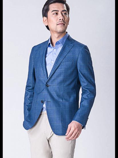 Elegant Peak Lapel Check Blazer | Blue Plaid Fit Jacket_3