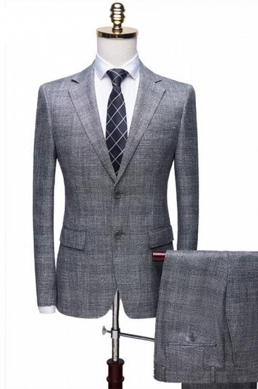 Dorian Simple Gray Notch Lapel Plaid Two Pieces Formal Business Men Suits_1