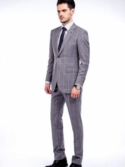 Light Grey Checked Stylish Notch Lapel Mens Suits_2