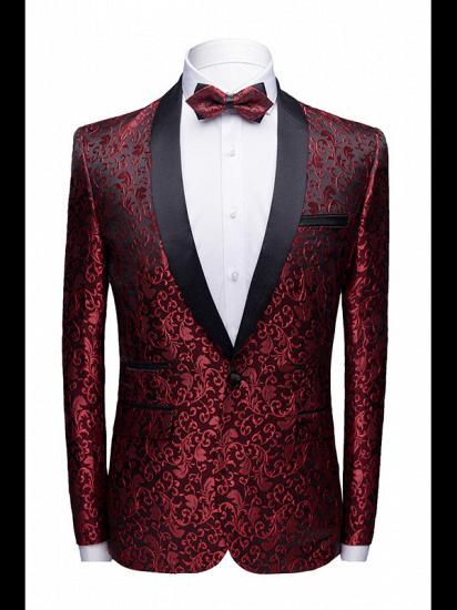 Burgundy Paisley Tuxedo Jacket | Glamorous Jacquard Blazer for Prom_1