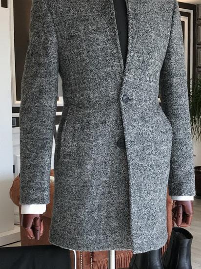 Andre Dark Gray Stand Collar Bespoke Business Wool Jacket For Men_2