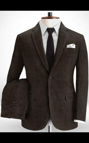 Fashion Brown Two Pieces Prom Tuxedo | Corduroy Formal Business Men Suits_2