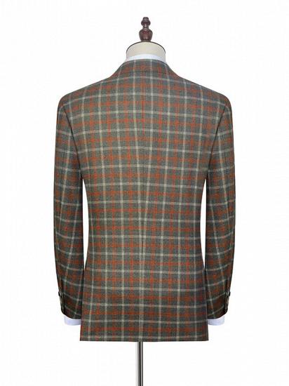 Orange Grey Checked Double Breasted Mens Suits | Peak Lapel Leisure Suits_5