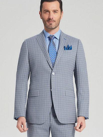 Casual Light Grey Suits for Men | Blue Grid Mens Leisure Suits Sale_2