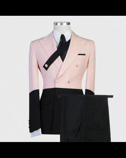 Rafael Pink and Black Double Breasted Peaked Lapel Men Suits_2