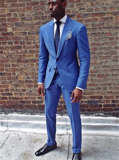 Royal Blue Two Pieces Men Suit | Newest Peaked Lapel Prom Suit_1