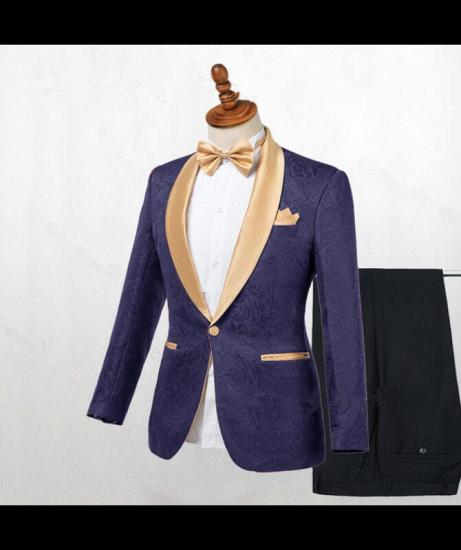 Colton Dark Blue Jacquard Shawl Lapel Wedding Suits_2