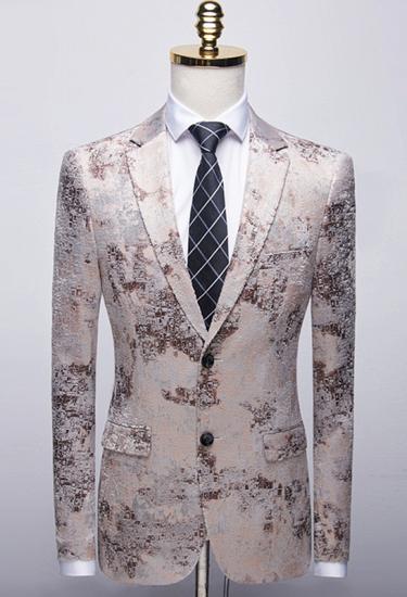 Light Brown Men's Prom Suits | Printing Wedding Tuxedos with White Pants_1