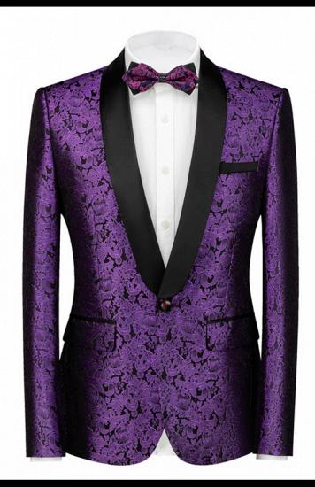 Joel Purple Jacquard Slim Fit Black Lapel Wedding Suits for Men