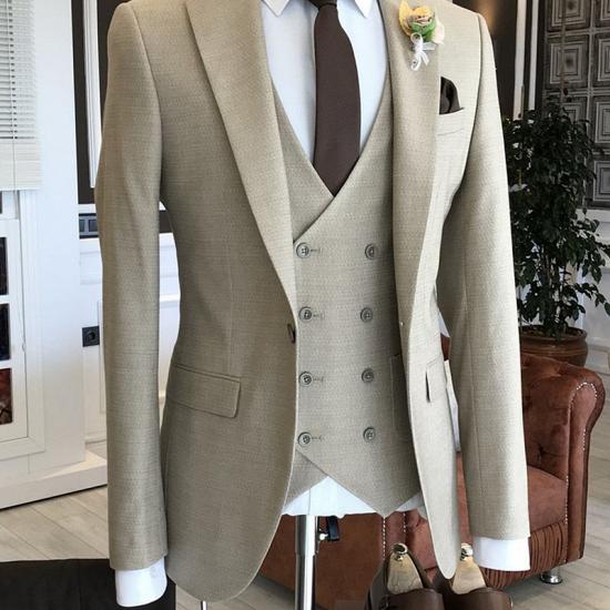 Hot Light Brown Notched Lapel 2 Flaps Double Breasted Waistcoat Business Suits For Men