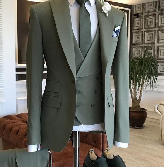 Kent Dark Green 3-Pieces Peaked Lapel One Button Business Suits_1