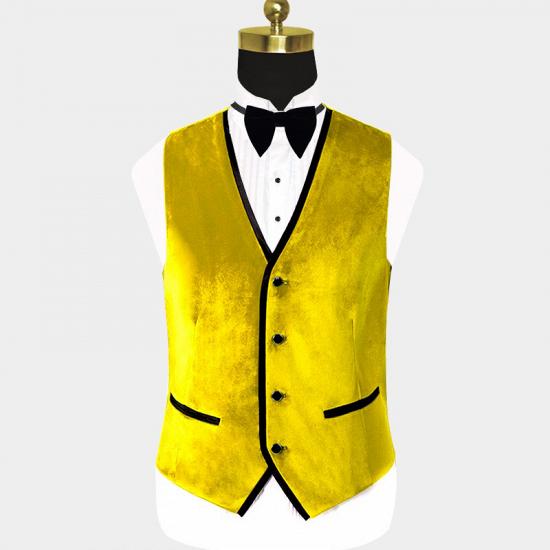 Yellow Velvet Tuxedo for Men | Three Pieces Slim Fit Prom Suits_2