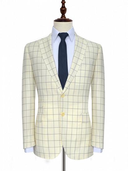 Ivory Large Grid Mens Suits Sale | Two Button Flap Pocket Leisure Suits for Men_1