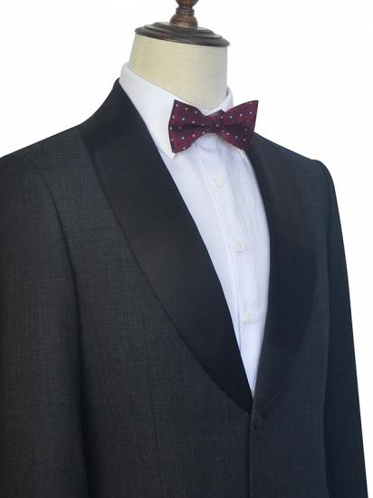 Classic Dark Grey Black Shawl Collar Wedding Tuxedos | Two Buttons Wedding Suits for Men_4