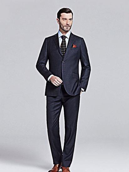 Gentlemanly Grey Grid Peak Lapel Black Suits for Men_1