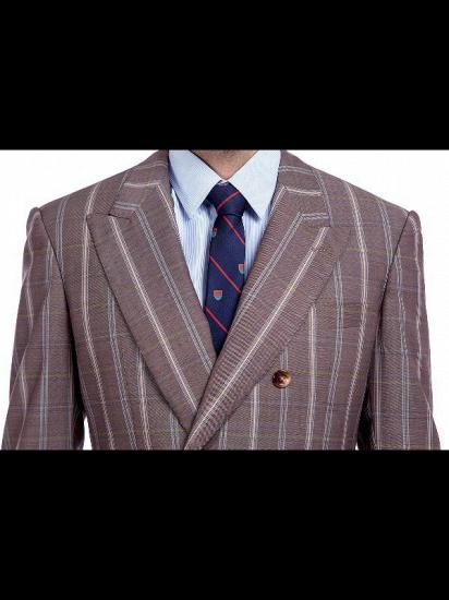 Peak Lapel Plaid Double Breasted Premium Mens Suits with Flap Pocket_4
