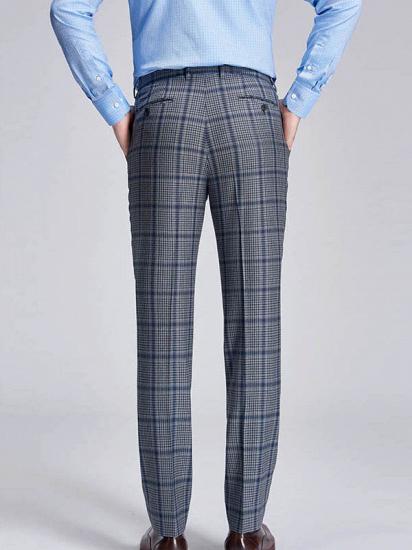 Modern Plaid Notch Lapel Patch Pocket Grey Suits for Men_7