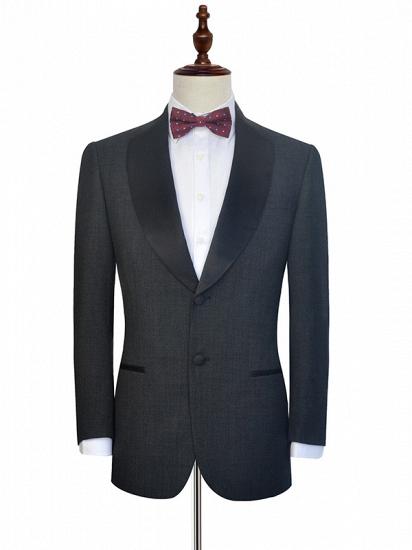 Classic Dark Grey Black Shawl Collar Wedding Tuxedos | Two Buttons Wedding Suits for Men_3