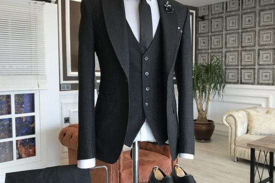 Devin Simple Black Velvet With Button Formal Business Slim fit Men Suits_2