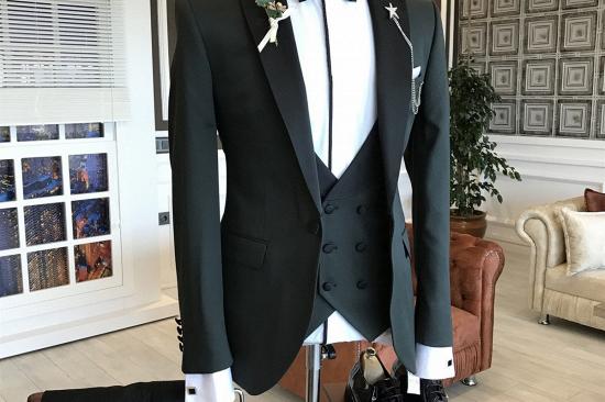 Hunter Handsome Black Peaked Lapel Bespoke Men Suits for Business_2
