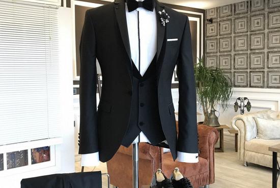 Devin Elegant 3-pieces Black Notched Lapel Business Men Suits_2