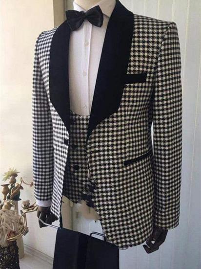 Lapel Shawl Checks Prom Suit 3 Pieces | Black Formal Business Men Suits