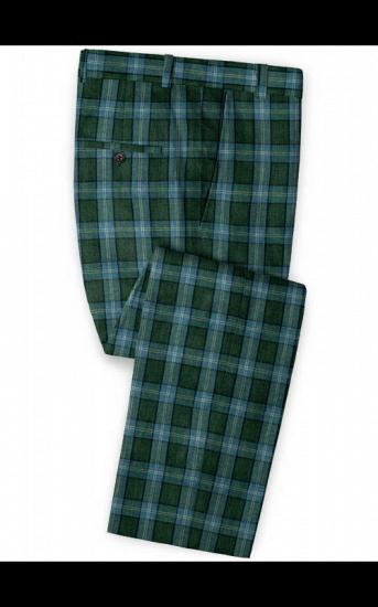 Dark Green Grid Men Suits for Sale | Business Linen Tuxedo with 2 Pieces_3