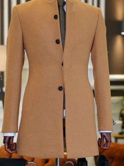 lucien stylish brown stand collar slim fit tailored wool coat for business_1