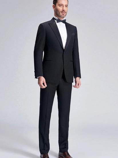 Popular Silk Peak Lapel Black Mens Suits for Wedding | One Button Stripes Wedding Tuxedo_3