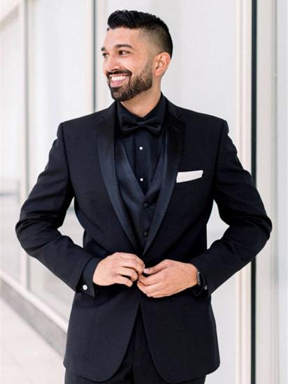 Black Men Suits for Wedding | One Button Groomsmen Suits Shawl Lapel Best Man Blazers_2
