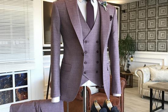 Latest Purple Small Plaid Peaked Lapel One Button Bespoke Men Suits For Proms_2