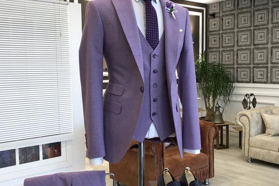 Violet Purple 3-Pieces Tailored Slim Fit Prom Suits For Men_2