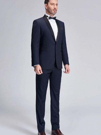 Gentle Blue Dots Shawl Lapel Wedding Tuxedos | Dark Navy Wedding Suits for Men_2