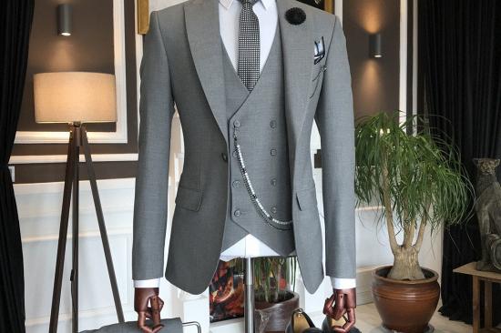 Mark Elegant 3-Pieces Dark Gray Peaked Lapel Formal Suits For Men_2