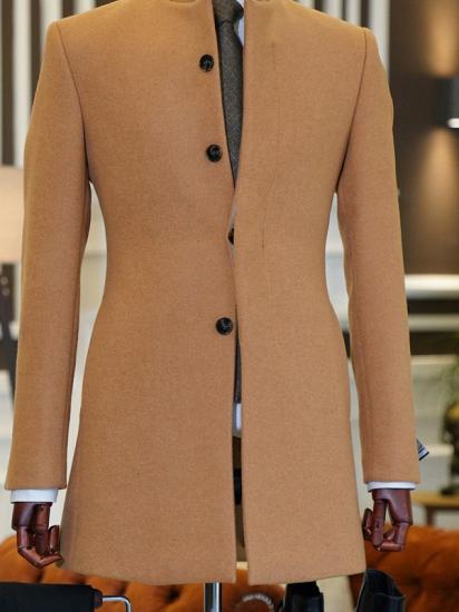 lucien stylish brown stand collar slim fit tailored wool coat for business_2