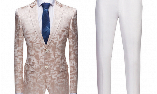 Unique Printed Champagne Pink Notched Lapel Men's Suits for Prom_3