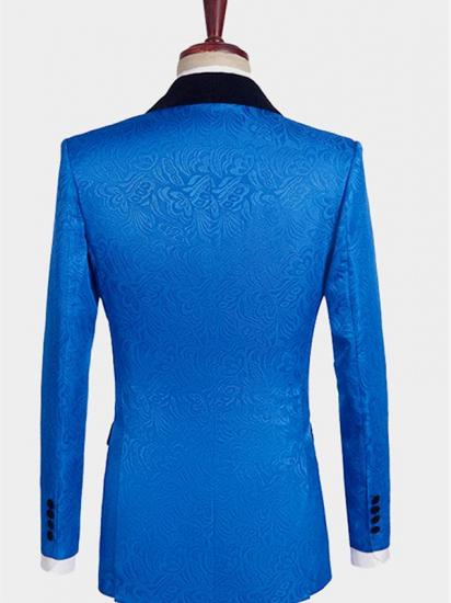 Royal Blue Floral Jacquard Men Suits | Slim Fit Tuxedo Online (Jacket vest pants shirt)_2