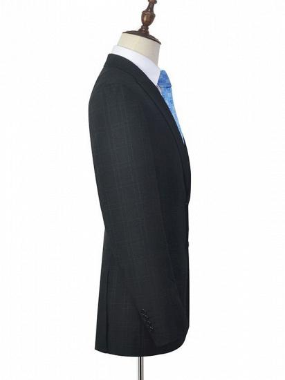 Classic Peak Lapel Plaid Two Button Black Mens Suits for Business_5