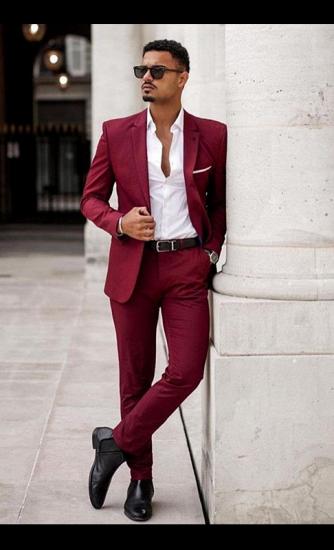 Brent Burgundy Notched Lapel Slim Fit Prom Outfits for Men_1