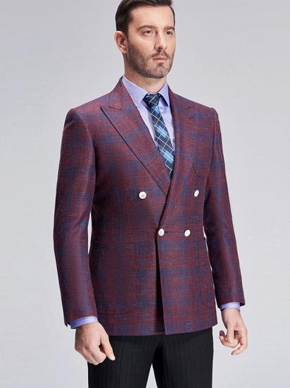 Peak Lapel Blue Plaid Double Breasted Fashionable Blazer Jacket for Men_2