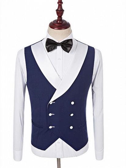 Navy Blue Groomsmen White Shawl Lapel | One Button Wedding Tuxedos 3 Pieces_2