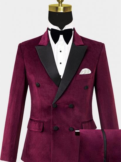 Burgundy Velvet Prom Suits for Men | Notched Lapel Men Suits_1