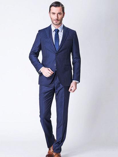 Stripes Single Two Buttons Navy Blue Mens Suits for Formal_1