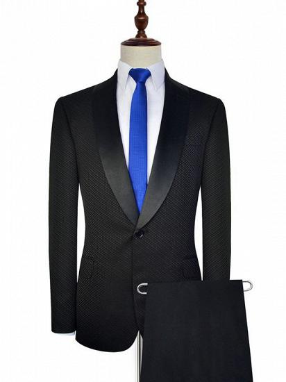 Unique Small Check Pattern Jacquard Wedding Suits for Groom | Black Mens Prom Suits_1