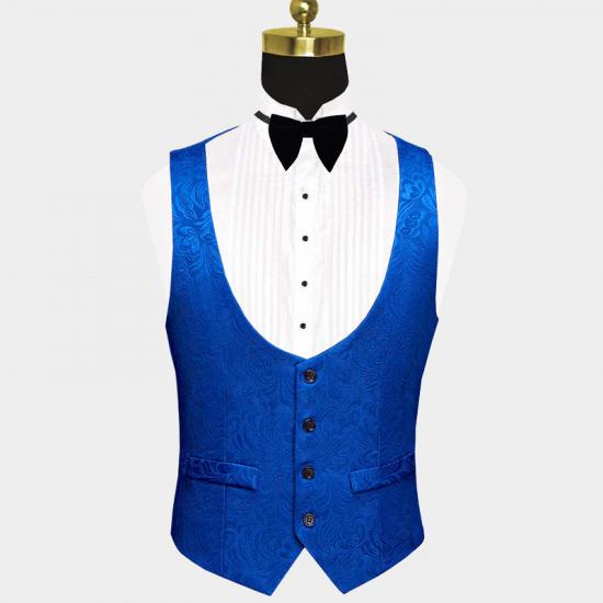 Royal Blue Floral Jacquard Men Suits | Slim Fit Tuxedo Online (Jacket vest pants shirt)_3