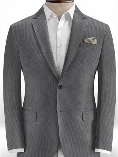 Grey Corduroy Men Suits with Two Pieces | Notched Laple Business Tuxedo_1