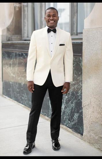 Rodney Simple and Handsome White Shawl Lapel Wedding Men Suits_1