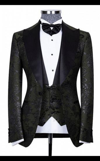 Nathanael Handsome Black Three Pieces Jacquard Peaked Lapel Wedding Groom Suits_1