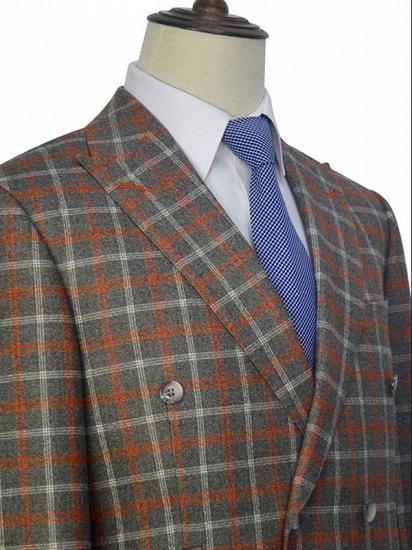 Orange Grey Checked Double Breasted Mens Suits | Peak Lapel Leisure Suits_3