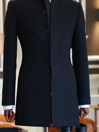 Mark All Black Stand Collar Slim Fit Bespoke Wool Jacket For Business_2
